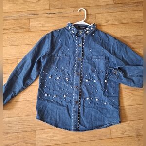 CHICME Pearl Embellished Denim Shirt SIZE M